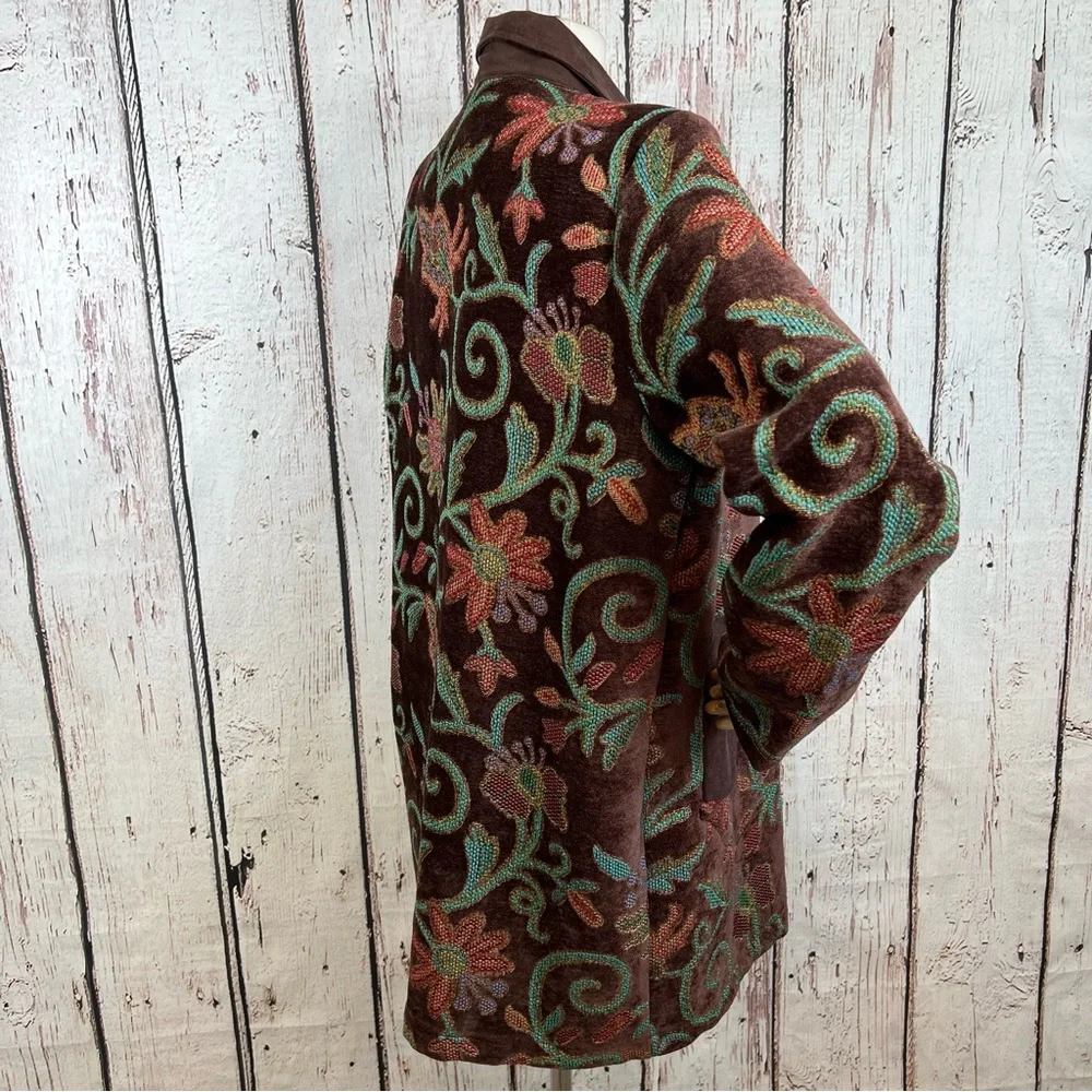 Vintage Maggie Sweet Floral Tapestry Rug Chenille Blazer Coat Jacket Size Medium - Picture 6 of 16
